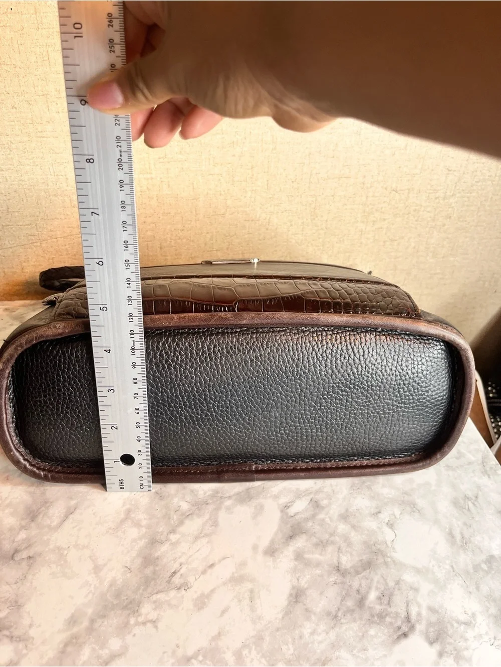 Brighton Black and Brown Croc-Accent Leather Messenger Bag
